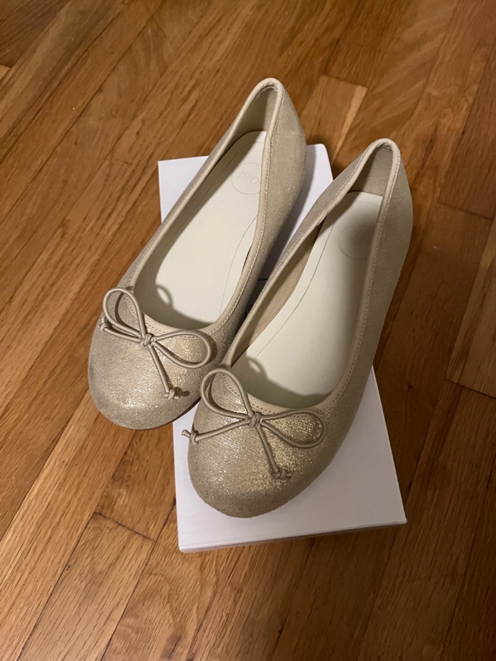 1901 Girls' Champagne Glitter Ballet Flats with Bow